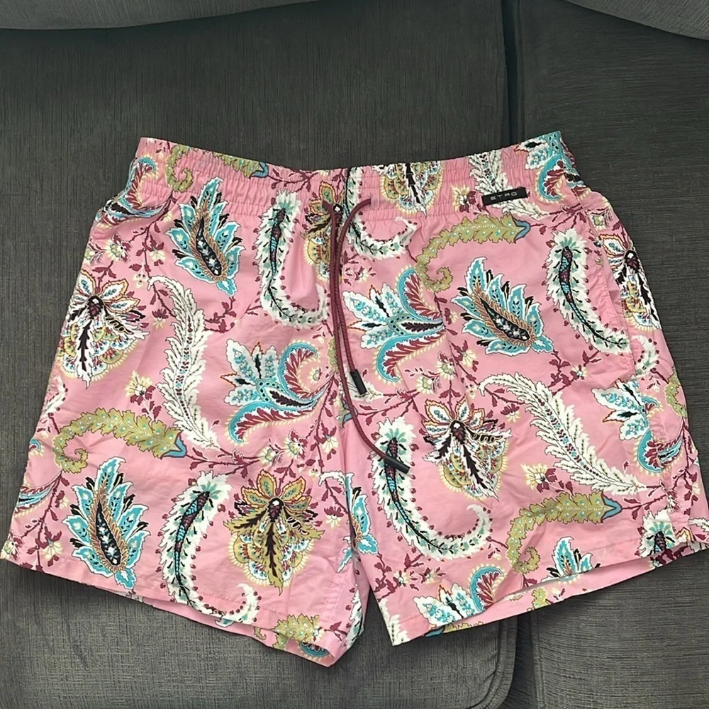 ETRO Pink paisley men’s swim trunks with pouch size M